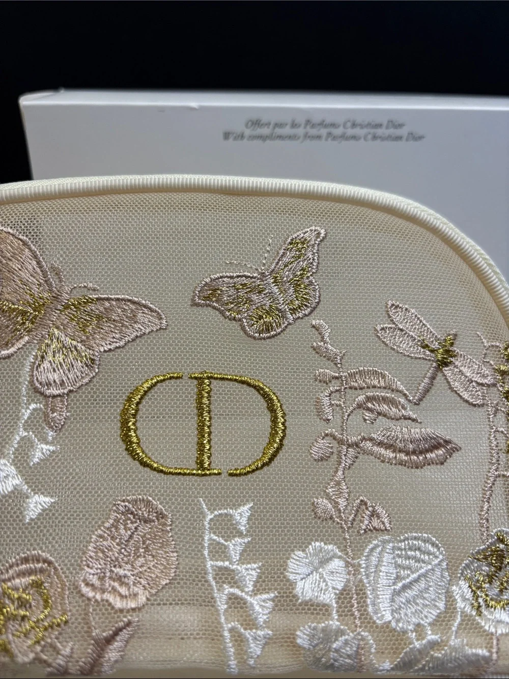 Parfums Christian Dior Embroidered Floral Cosmetic Pouch